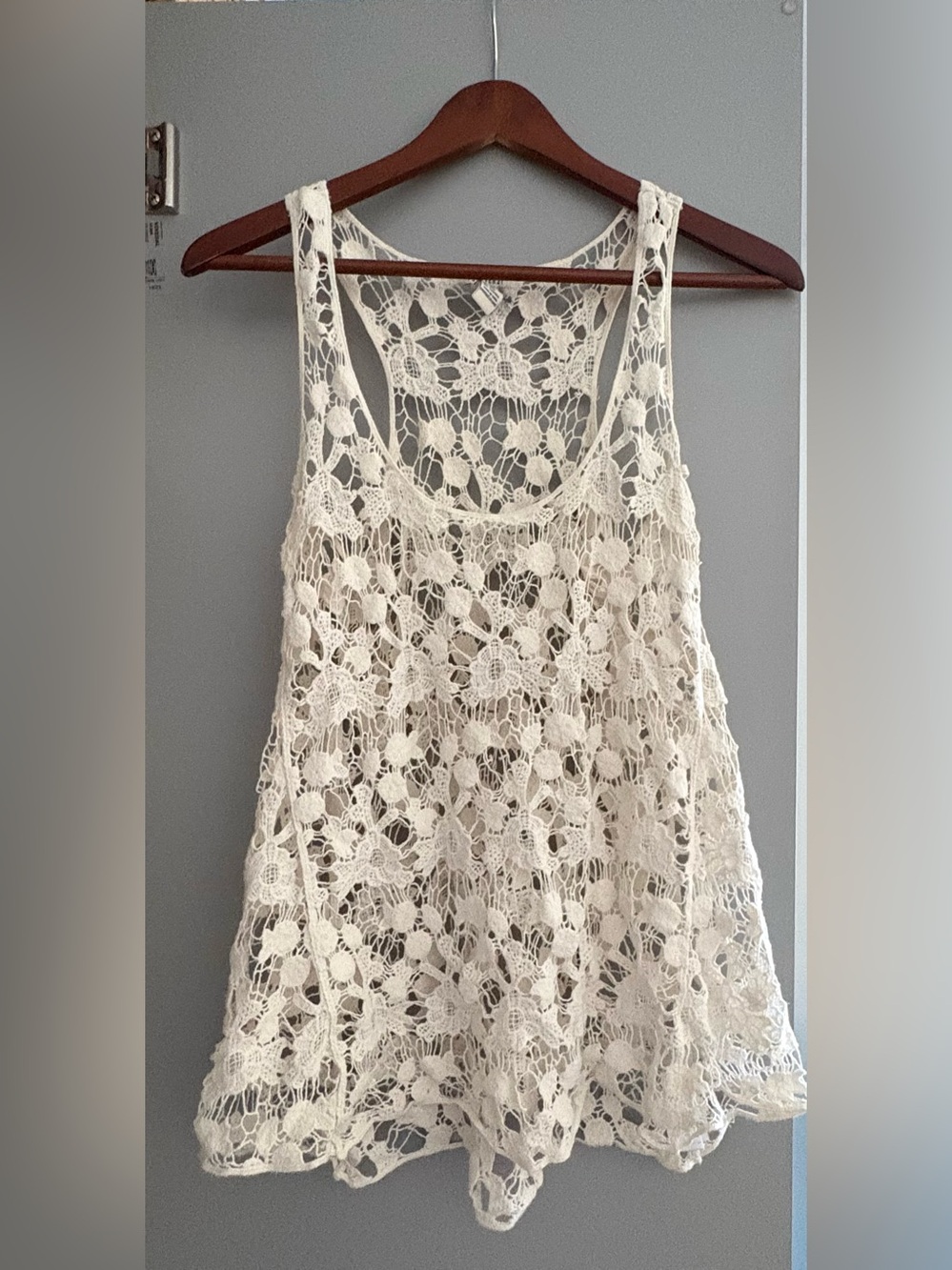 Boho White Floral Crochet Racerback Tank Top